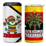 Zimbabwe Christmas 4 in 1 Can Cooler Tumbler Festive Santa Palm Tree and Red Yellow Green Flag - African Pride