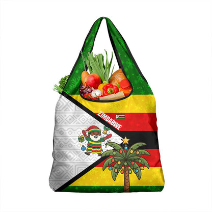 Zimbabwe Christmas Grocery Bag Festive Santa Palm Tree and Red Yellow Green Flag - African Pride