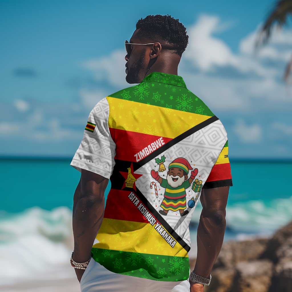 Zimbabwe Christmas Hawaiian Shirt Festive Santa Palm Tree and Red Yellow Green Flag - African Pride