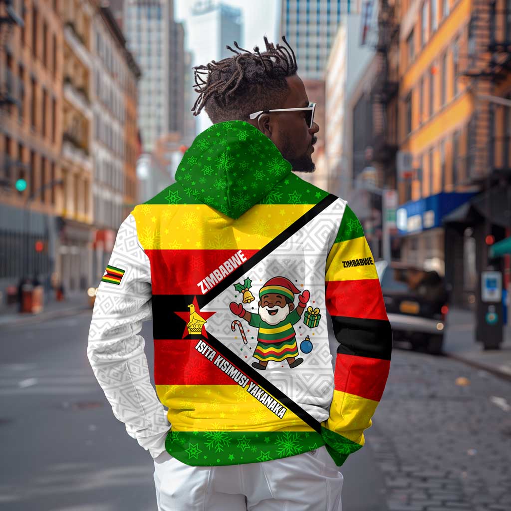 Zimbabwe Christmas Hoodie Festive Santa Palm Tree and Red Yellow Green Flag - African Pride