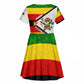 Zimbabwe Christmas Kid Short Sleeve Dress Festive Santa Palm Tree and Red Yellow Green Flag - African Pride
