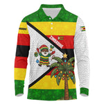 Zimbabwe Christmas Long Sleeve Polo Shirt Festive Santa Palm Tree and Red Yellow Green Flag - African Pride