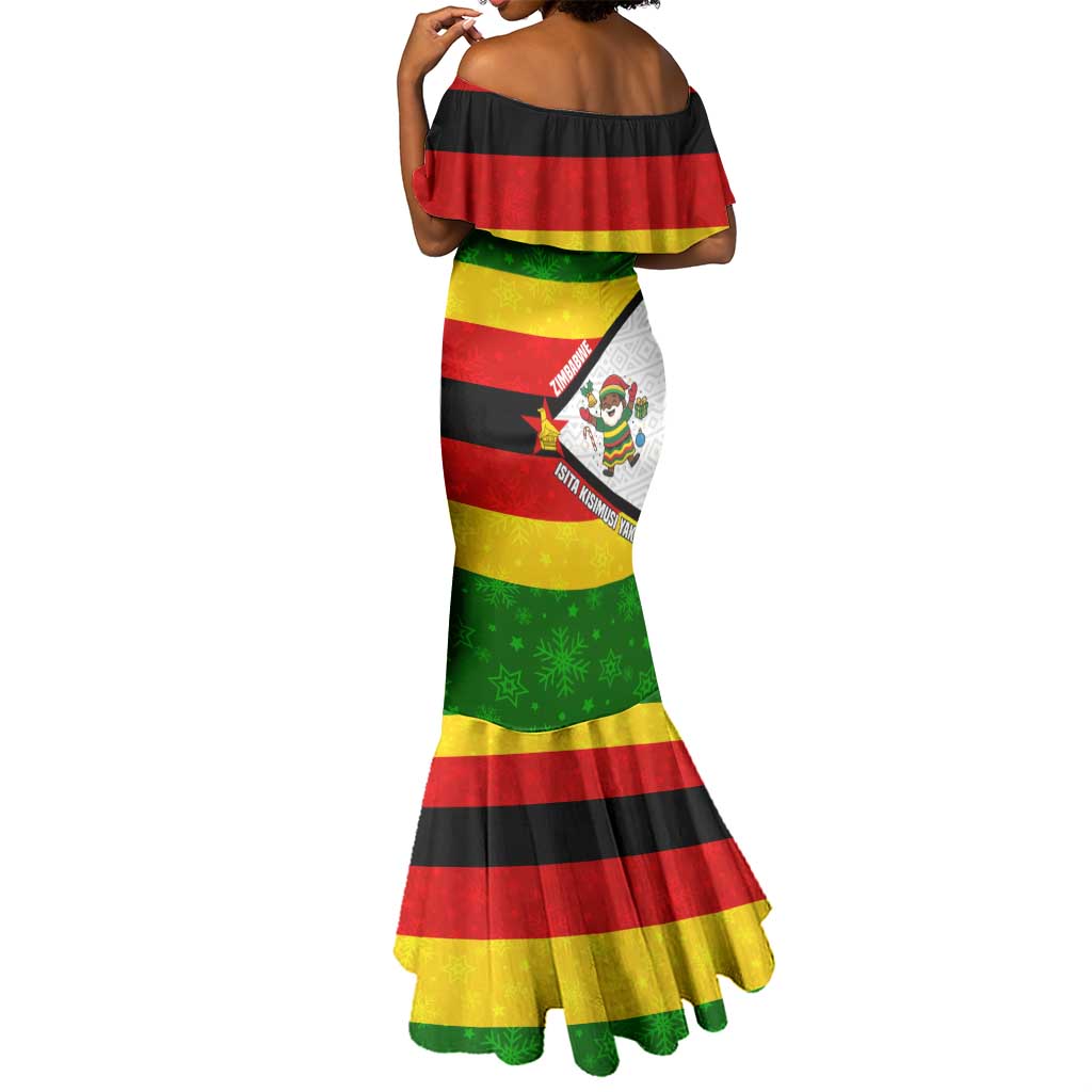 Zimbabwe Christmas Mermaid Dress Festive Santa Palm Tree and Red Yellow Green Flag - African Pride