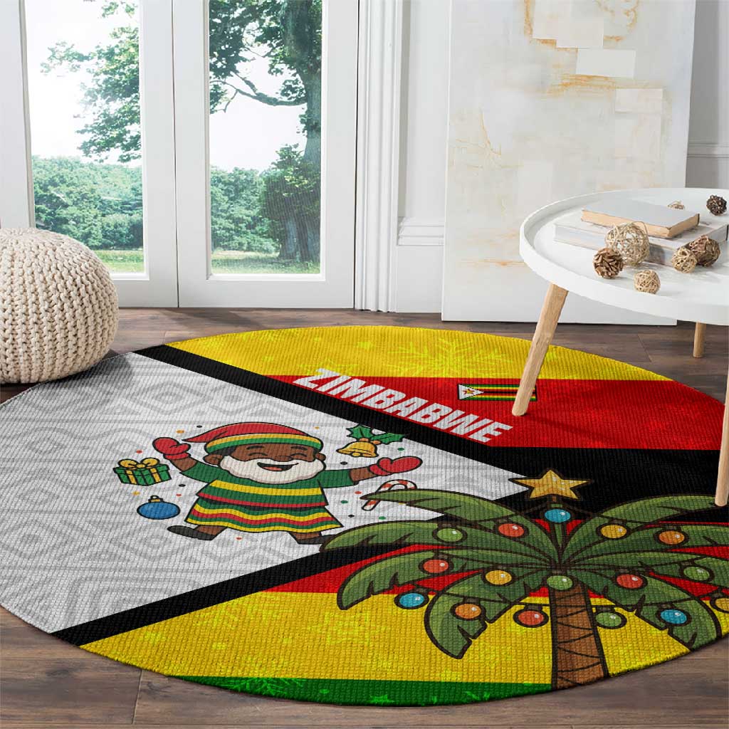 Zimbabwe Christmas Round Carpet Festive Santa Palm Tree and Red Yellow Green Flag - African Pride