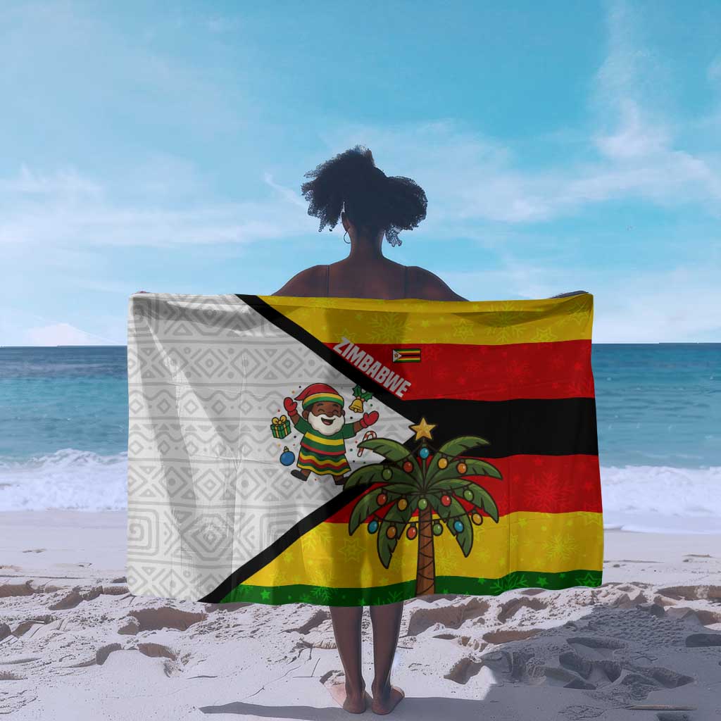 Zimbabwe Christmas Sarong Festive Santa Palm Tree and Red Yellow Green Flag - African Pride