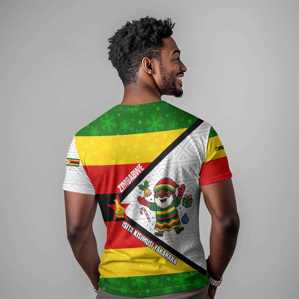 Zimbabwe Christmas T shirt Festive Santa Palm Tree and Red Yellow Green Flag - African Pride