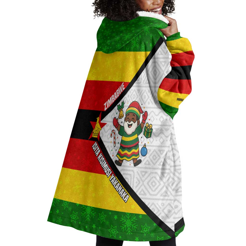 Zimbabwe Christmas Wearable Blanket Hoodie Festive Santa Palm Tree and Red Yellow Green Flag - African Pride