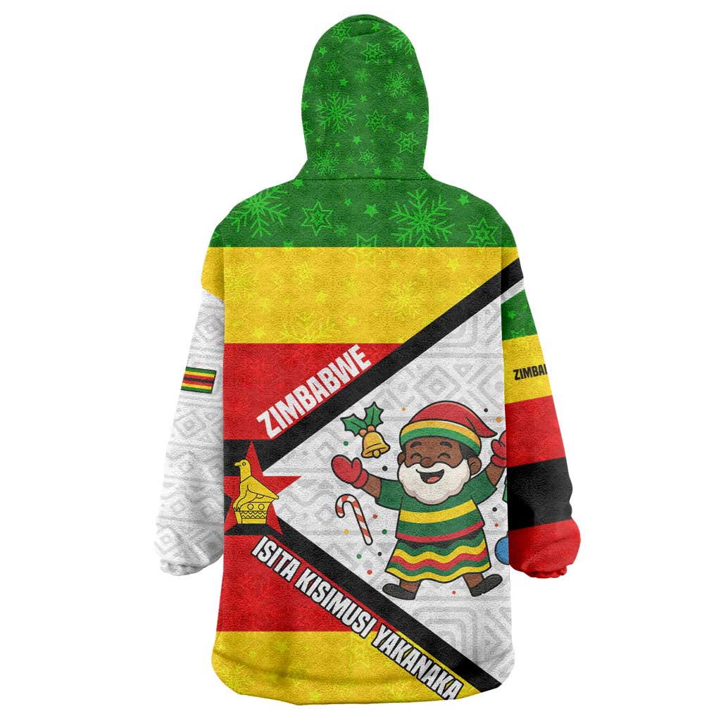 Zimbabwe Christmas Wearable Blanket Hoodie Festive Santa Palm Tree and Red Yellow Green Flag - African Pride