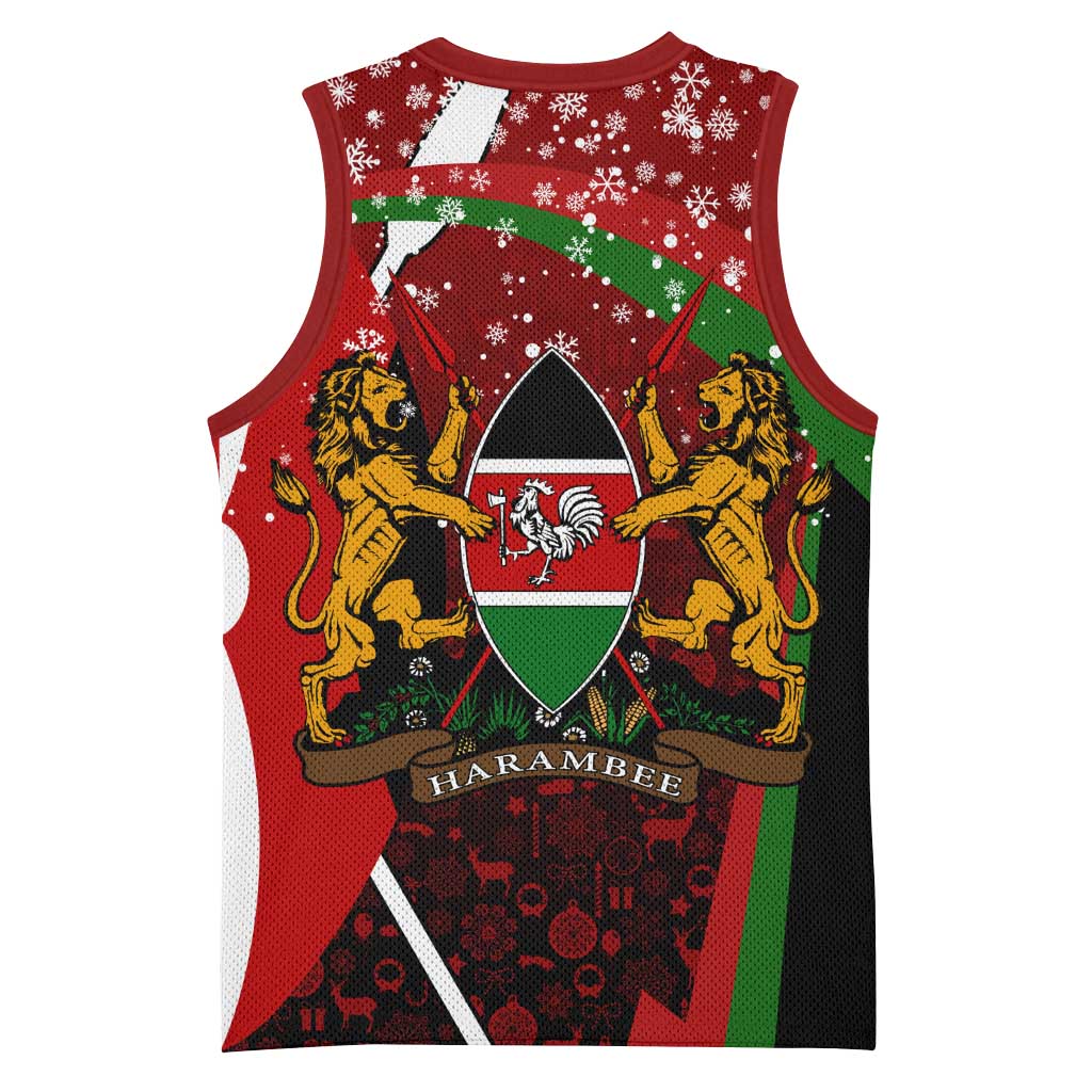 Kenya Christmas Basketball Jersey Santa Claus Spear and Red Green Harambee Crest TS04