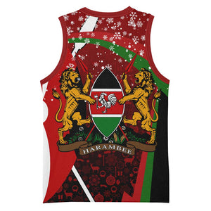 Kenya Christmas Basketball Jersey Santa Claus Spear and Red Green Harambee Crest TS04