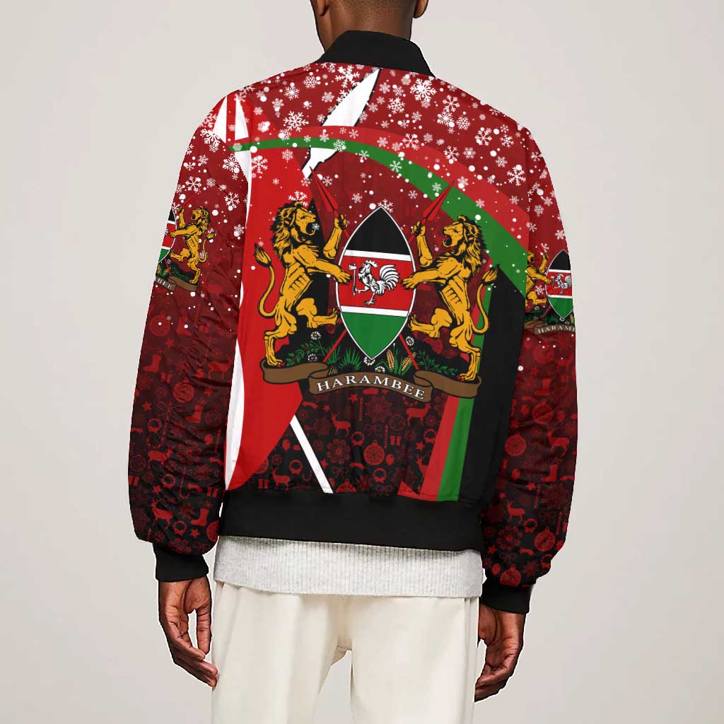 Kenya Christmas Bomber Jacket Santa Claus Spear and Red Green Harambee Crest - African Pride