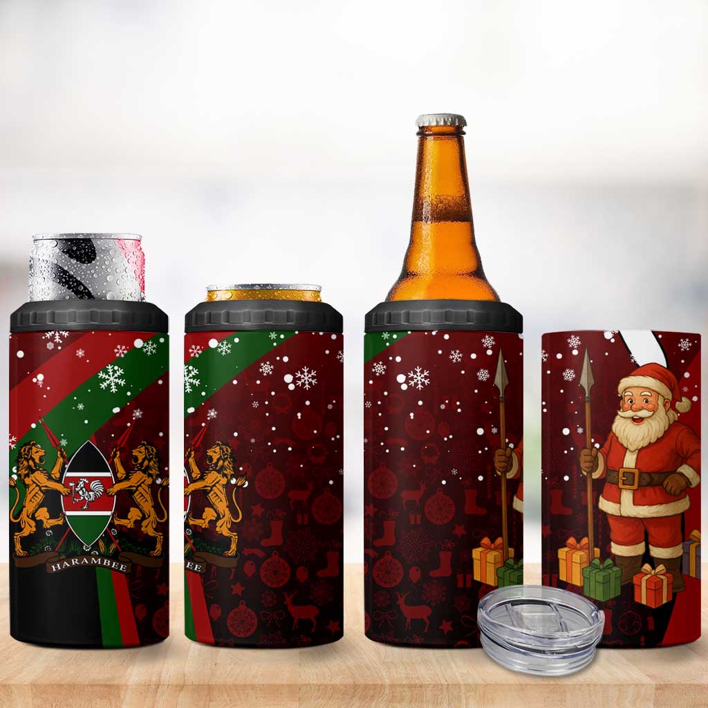 Kenya Christmas 4 in 1 Can Cooler Tumbler Santa Claus Spear and Red Green Harambee Crest - African Pride