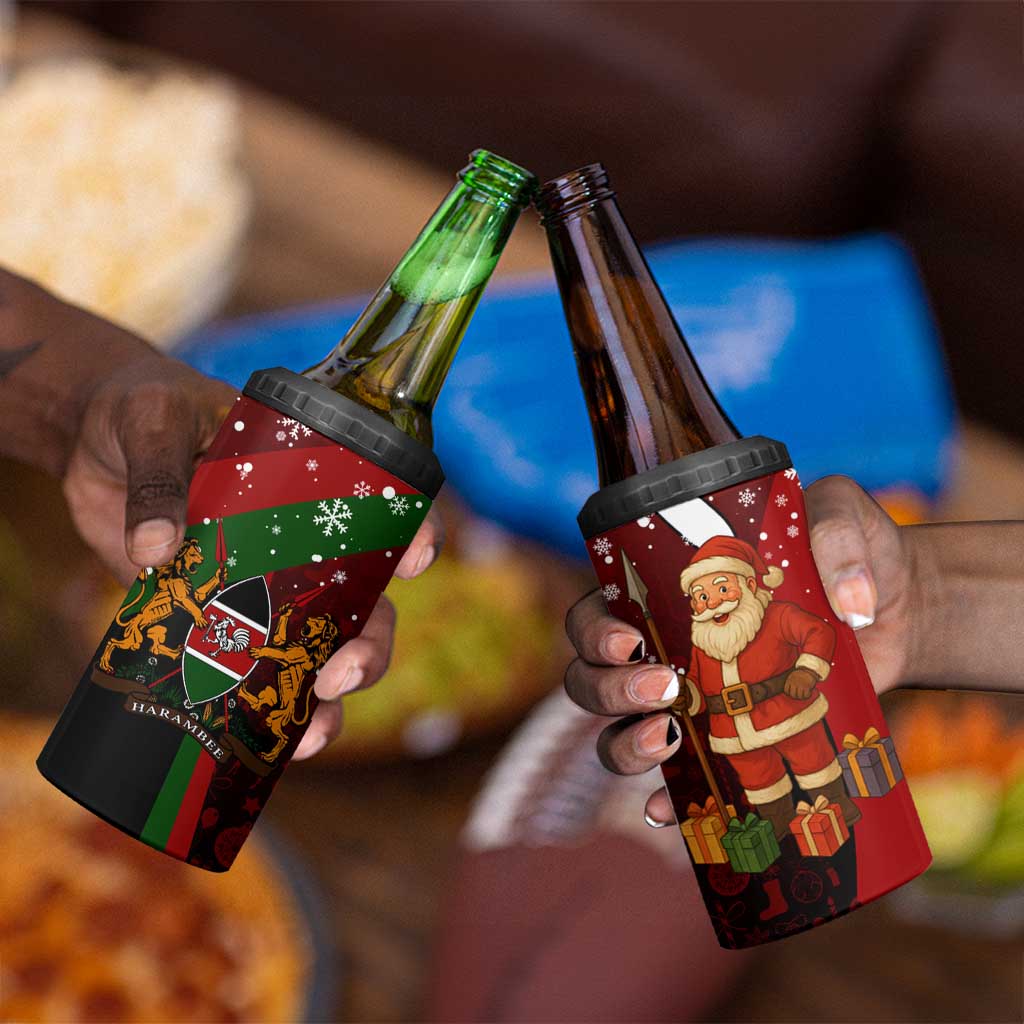 Kenya Christmas 4 in 1 Can Cooler Tumbler Santa Claus Spear and Red Green Harambee Crest - African Pride
