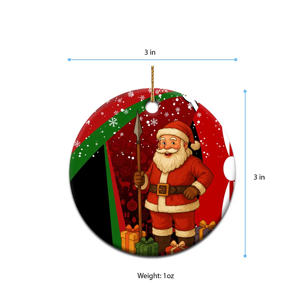Kenya Christmas Ceramic Ornament Santa Claus Spear and Red Green Harambee Crest - African Pride