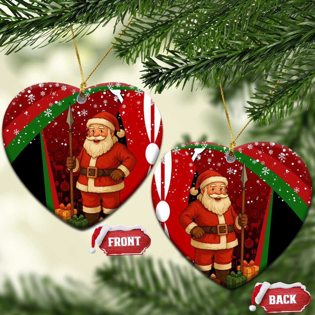 Kenya Christmas Ceramic Ornament Santa Claus Spear and Red Green Harambee Crest - African Pride