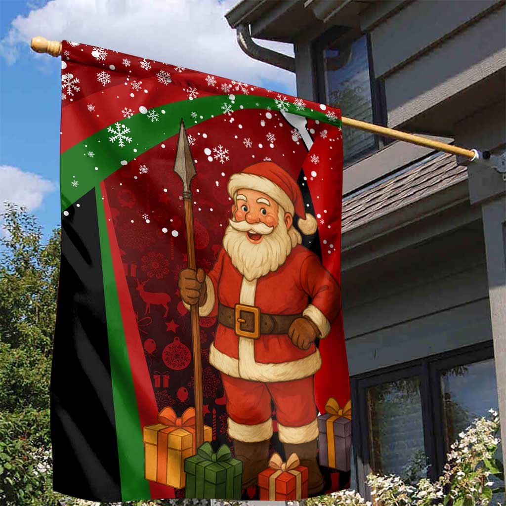 Kenya Christmas Garden Flag Santa Claus Spear and Red Green Harambee Crest - African Pride