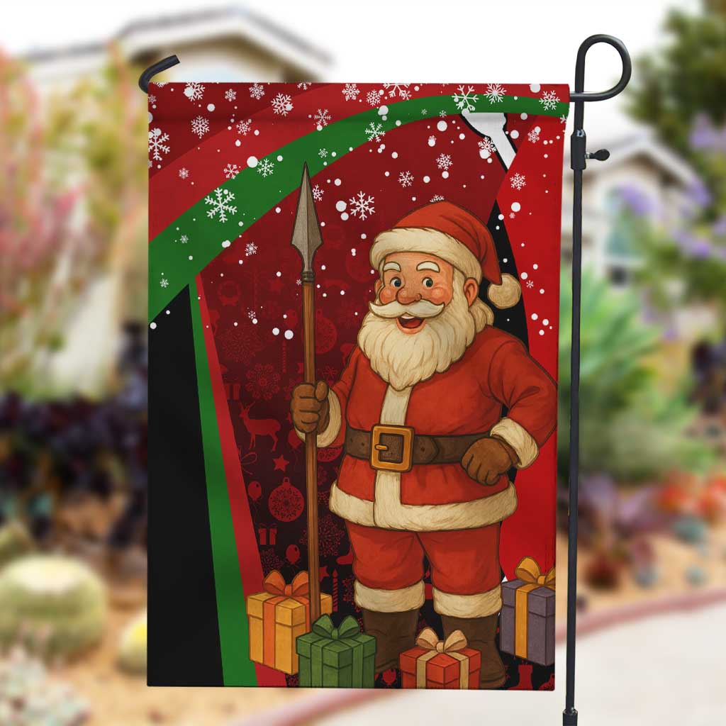 Kenya Christmas Garden Flag Santa Claus Spear and Red Green Harambee Crest - African Pride