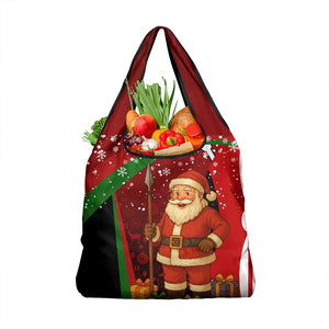 Kenya Christmas Grocery Bag Santa Claus Spear and Red Green Harambee Crest - African Pride