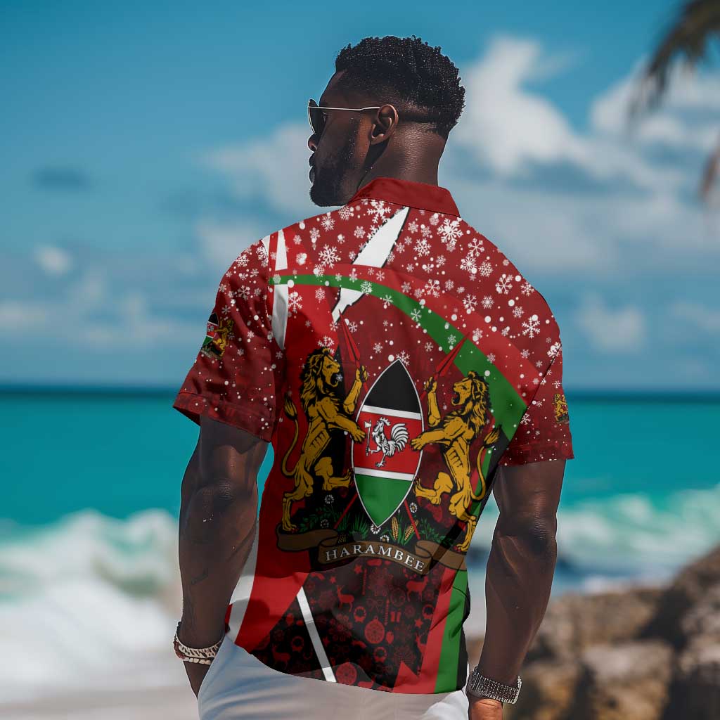 Kenya Christmas Hawaiian Shirt Santa Claus Spear and Red Green Harambee Crest - African Pride