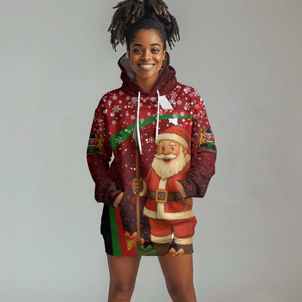 Kenya Christmas Hoodie Dress Santa Claus Spear and Red Green Harambee Crest - African Pride