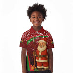 Kenya Christmas Kid Polo Shirt Santa Claus Spear and Red Green Harambee Crest - African Pride