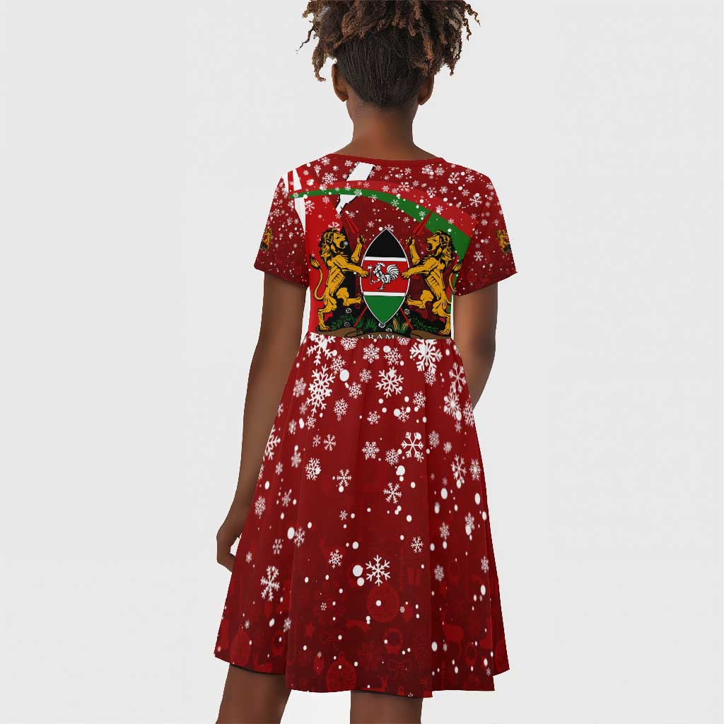 Kenya Christmas Kid Short Sleeve Dress Santa Claus Spear and Red Green Harambee Crest - African Pride