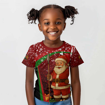 Kenya Christmas Kid T shirt Santa Claus Spear and Red Green Harambee Crest - African Pride