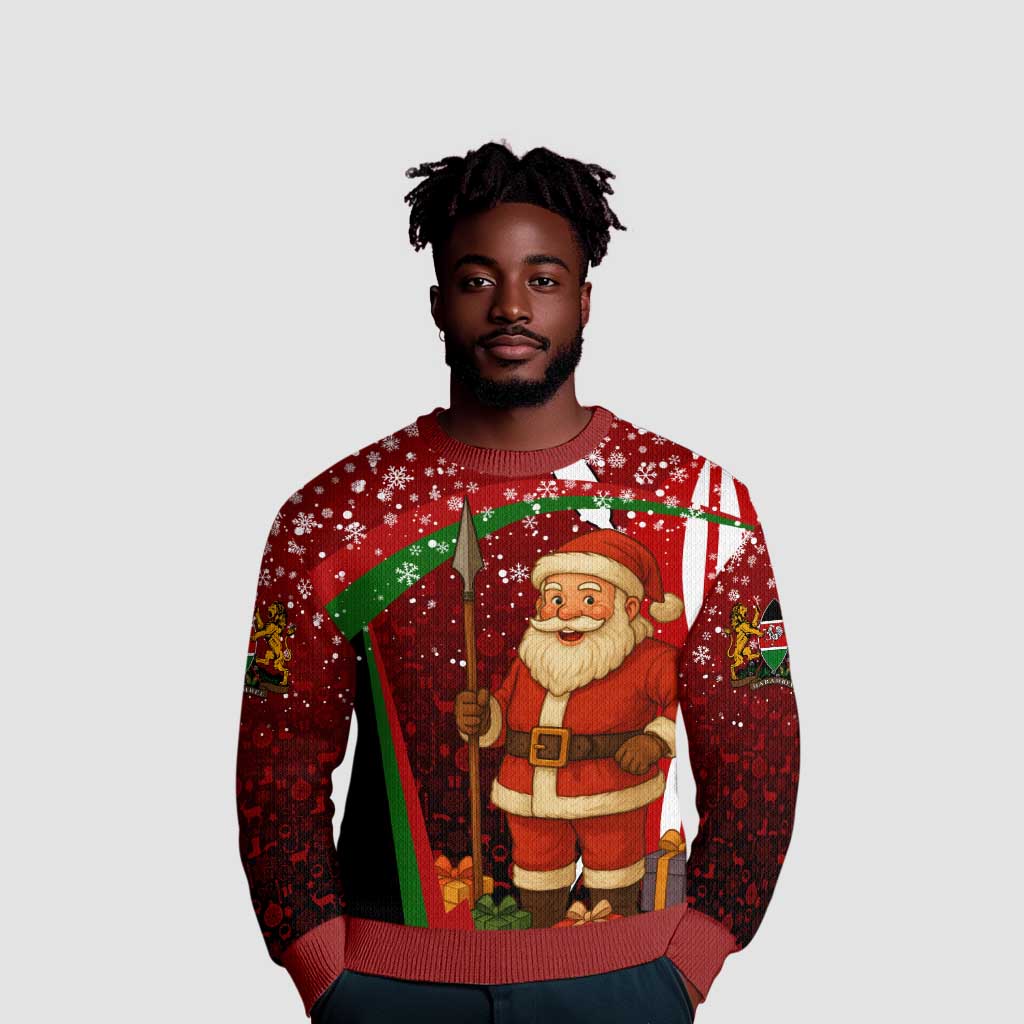 Kenya Christmas Ugly Christmas Sweater Santa Claus Spear and Red Green Harambee Crest - African Pride