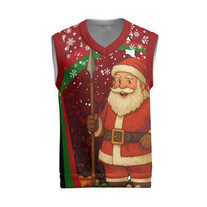 Kenya Christmas Knitted V-Neck Vest Santa Claus Spear and Red Green Harambee Crest - African Pride