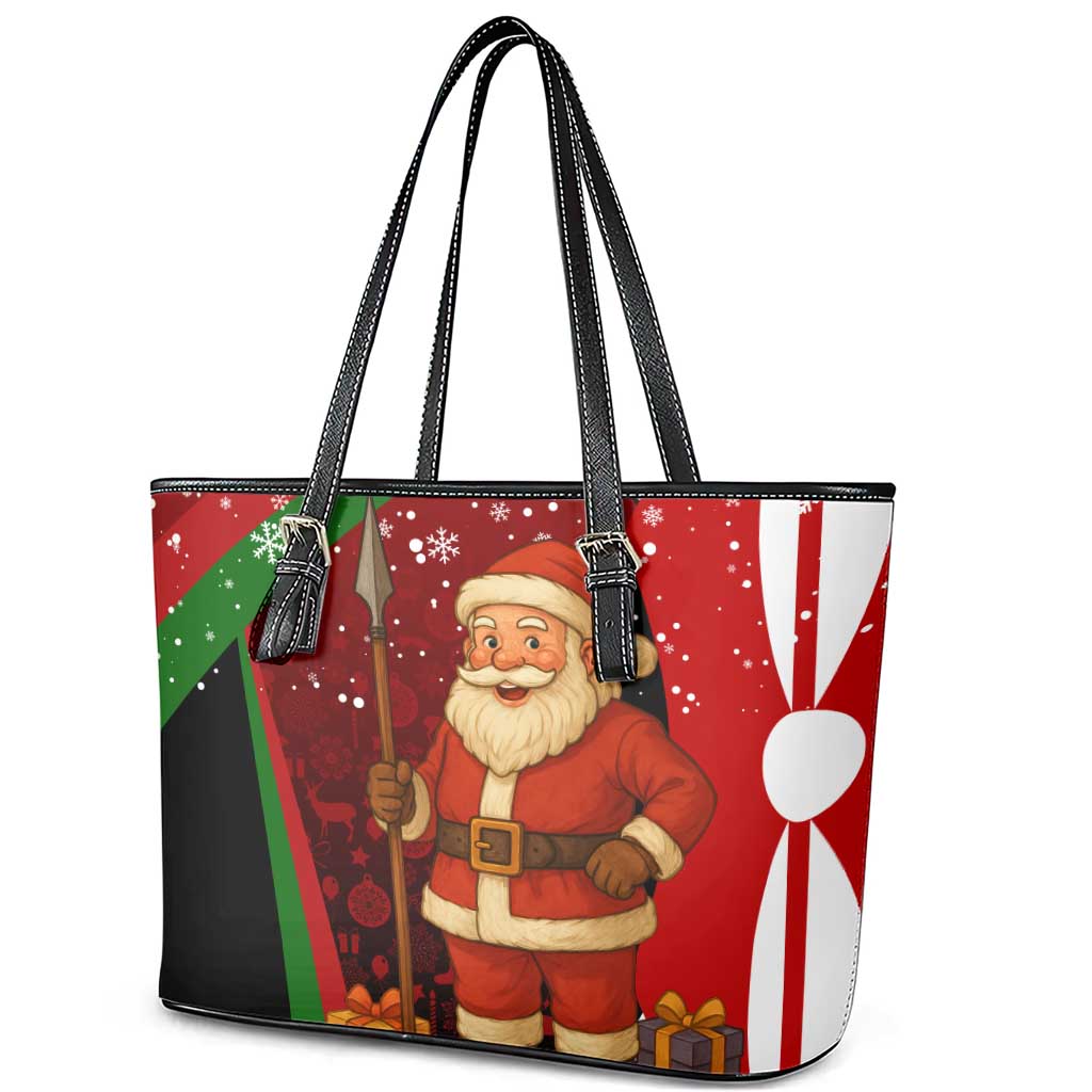 Kenya Christmas Leather Tote Bag Santa Claus Spear and Red Green Harambee Crest - African Pride