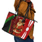Kenya Christmas Leather Tote Bag Santa Claus Spear and Red Green Harambee Crest - African Pride