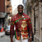 Kenya Christmas Long Sleeve Button Shirt Santa Claus Spear and Red Green Harambee Crest - African Pride