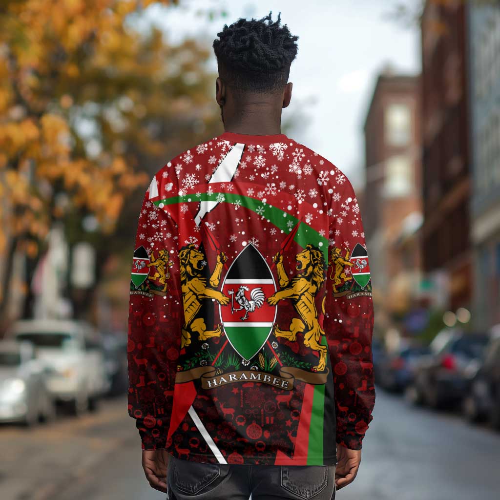 Kenya Christmas Long Sleeve Shirt Santa Claus Spear and Red Green Harambee Crest - African Pride