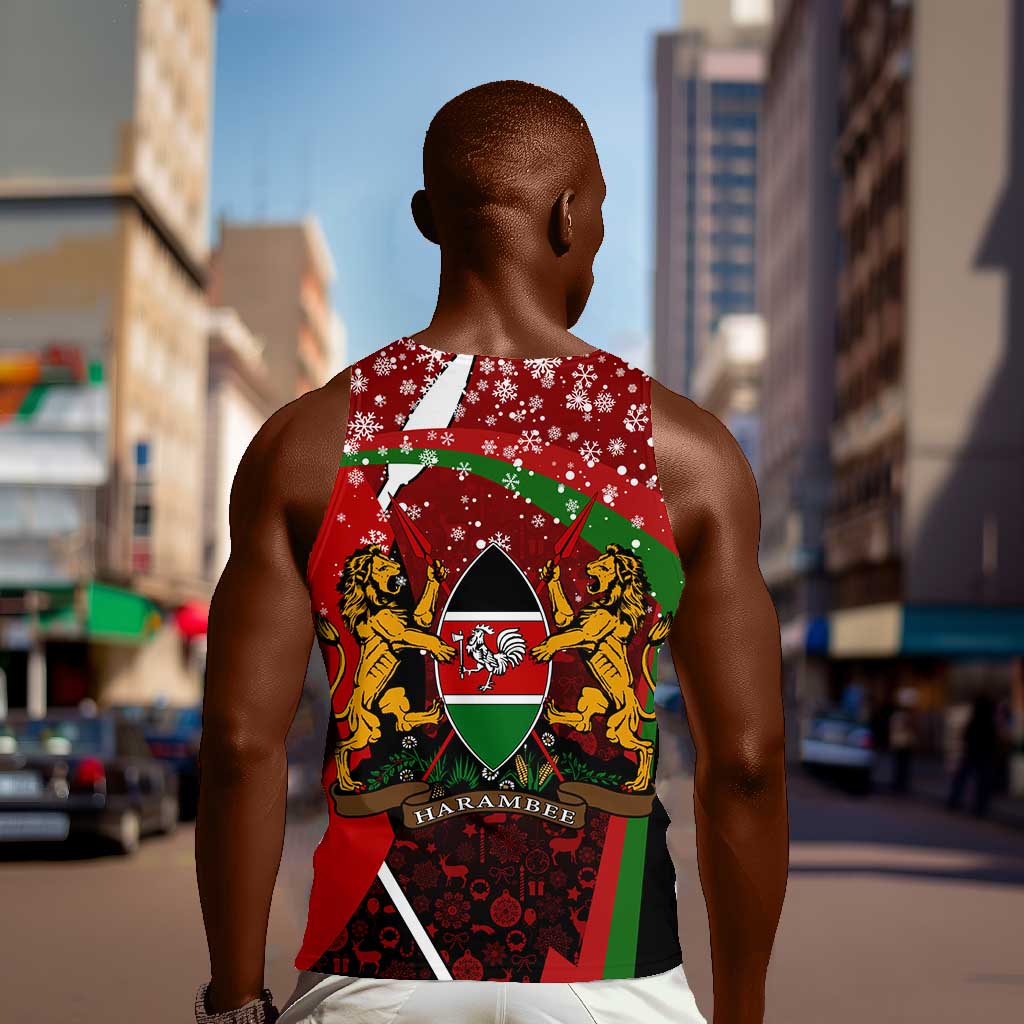 Kenya Christmas Men Tank Top Santa Claus Spear and Red Green Harambee Crest - African Pride