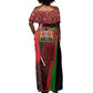 Kenya Christmas Off Shoulder Maxi Dress Santa Claus Spear and Red Green Harambee Crest - African Pride