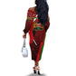 Kenya Christmas Off The Shoulder Long Sleeve Dress Santa Claus Spear and Red Green Harambee Crest - African Pride