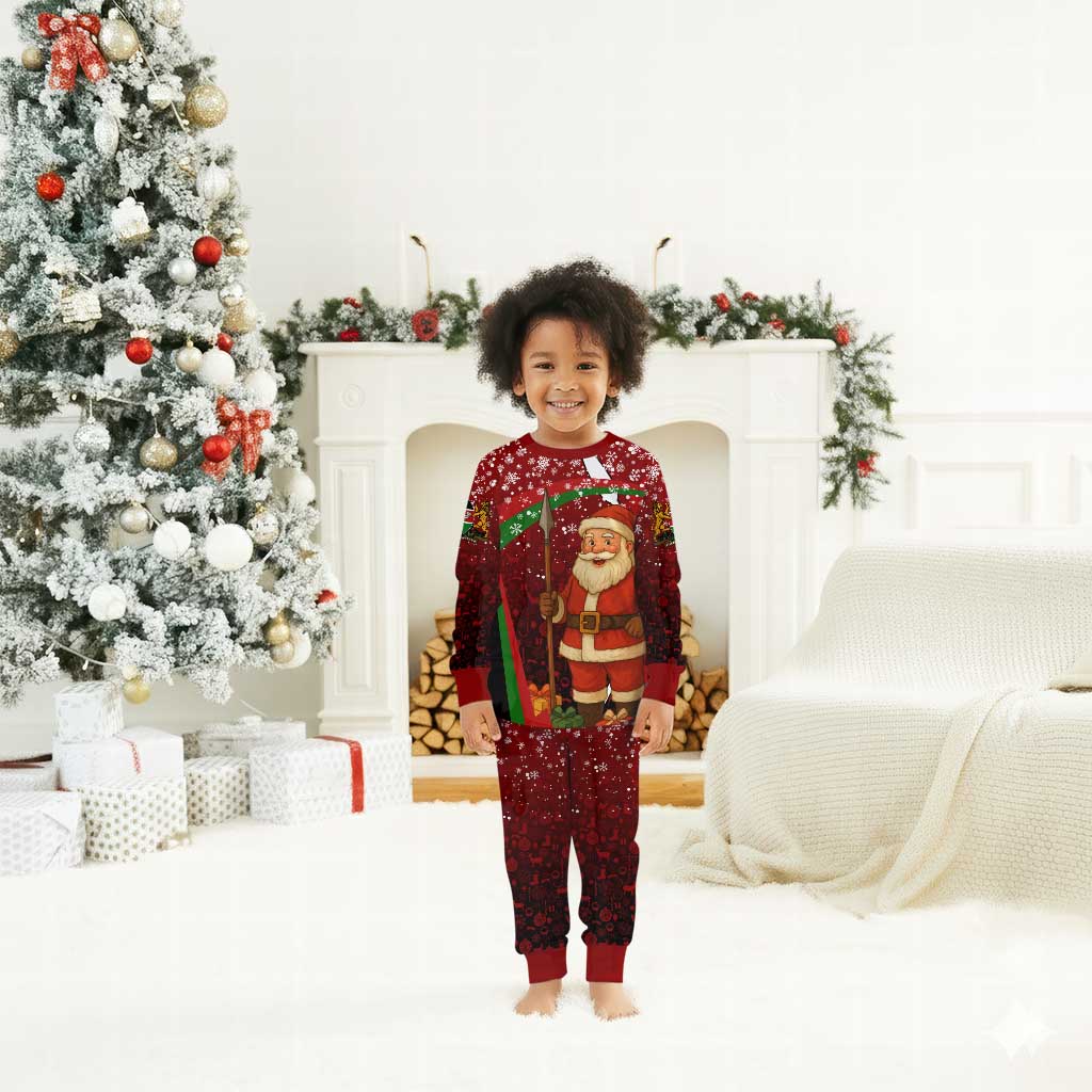 Kenya Christmas Pajama Set Santa Claus Spear and Red Green Harambee Crest - African Pride