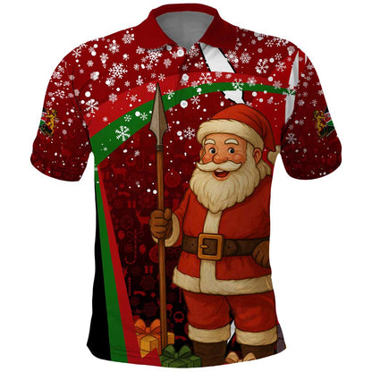 Kenya Christmas Polo Shirt Santa Claus Spear and Red Green Harambee Crest - African Pride