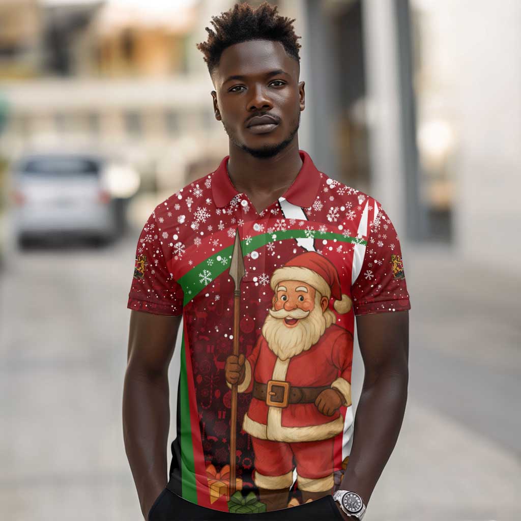 Kenya Christmas Polo Shirt Santa Claus Spear and Red Green Harambee Crest - African Pride