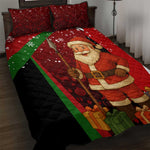 Kenya Christmas Quilt Bed Set Santa Claus Spear and Red Green Harambee Crest - African Pride