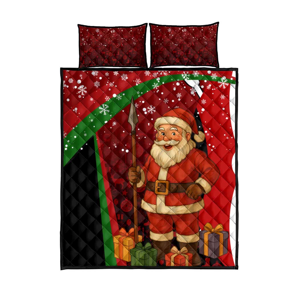 Kenya Christmas Quilt Bed Set Santa Claus Spear and Red Green Harambee Crest - African Pride