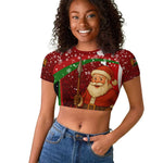 Kenya Christmas Raglan Cropped T shirt Santa Claus Spear and Red Green Harambee Crest - African Pride