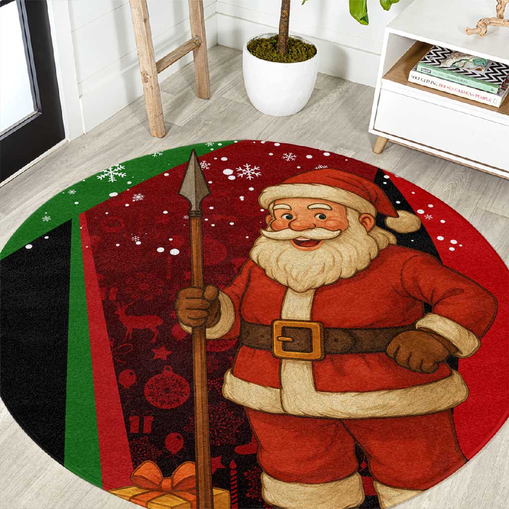 Kenya Christmas Round Carpet Santa Claus Spear and Red Green Harambee Crest - African Pride