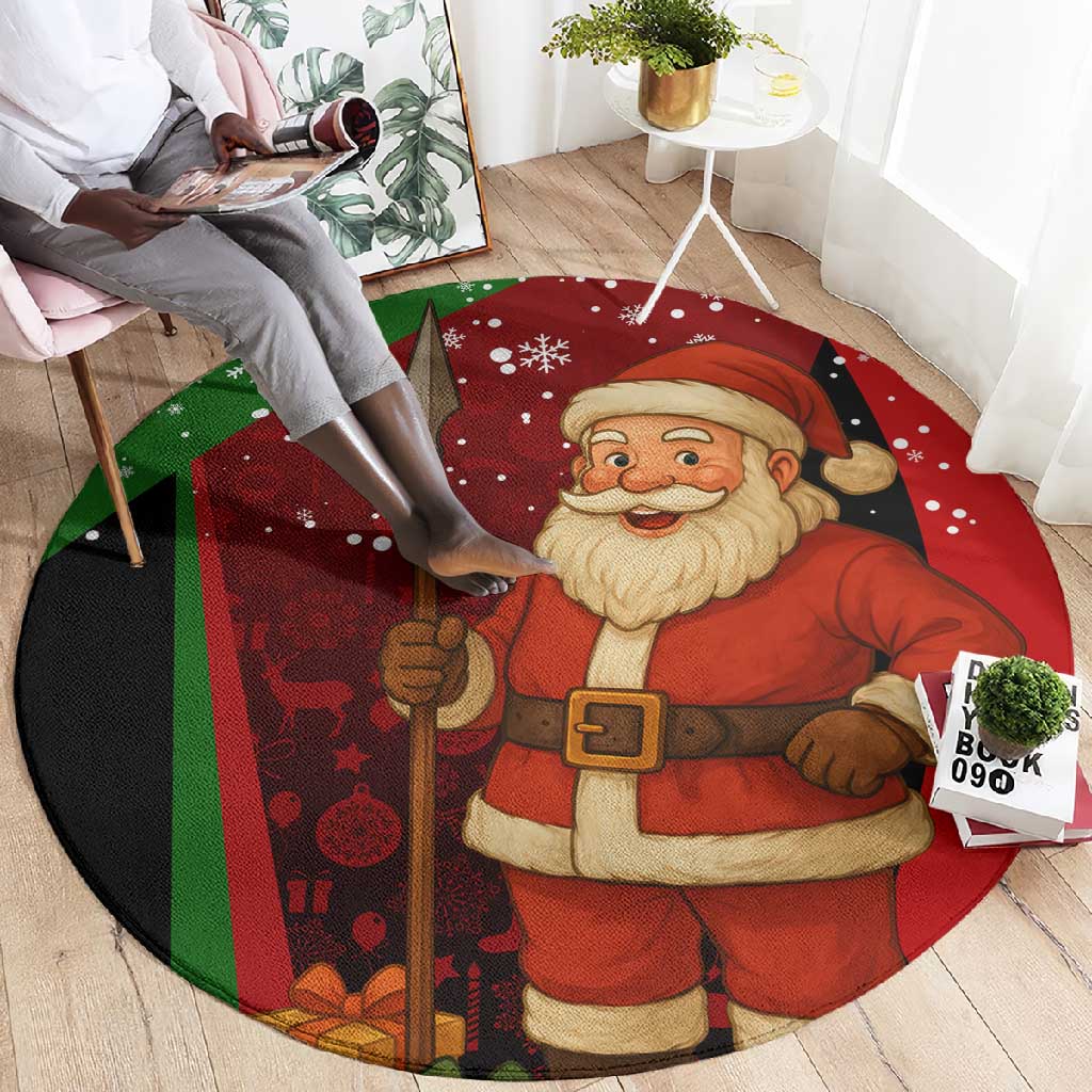 Kenya Christmas Round Carpet Santa Claus Spear and Red Green Harambee Crest - African Pride