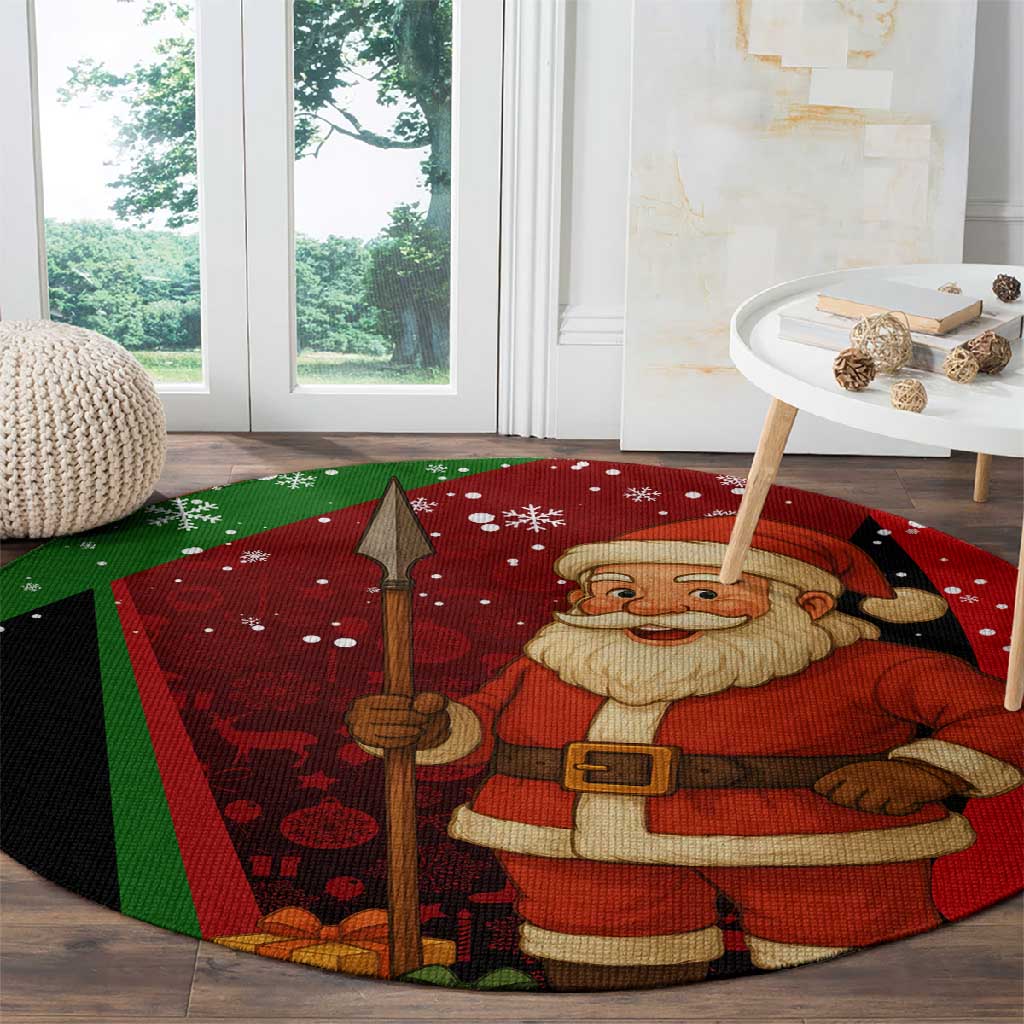 Kenya Christmas Round Carpet Santa Claus Spear and Red Green Harambee Crest - African Pride