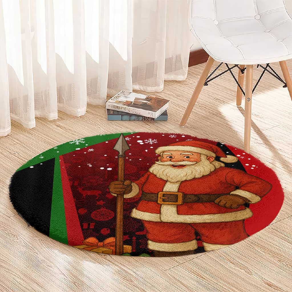 Kenya Christmas Round Carpet Santa Claus Spear and Red Green Harambee Crest - African Pride