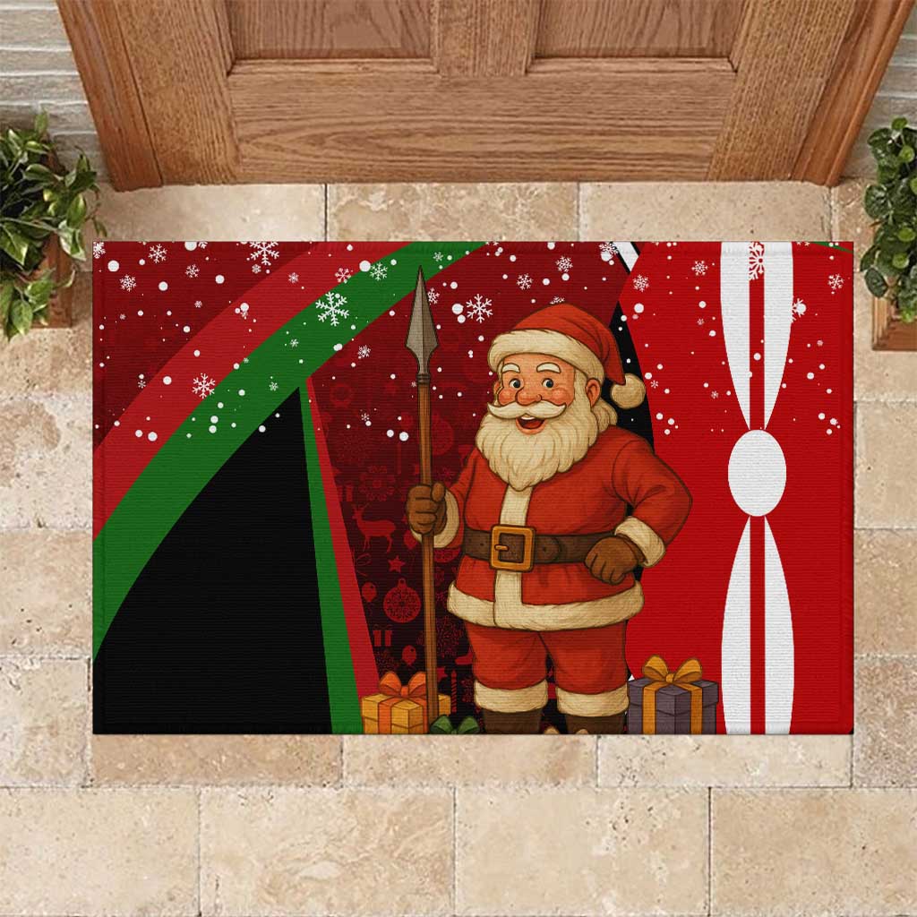 Kenya Christmas Rubber Doormat Santa Claus Spear and Red Green Harambee Crest - African Pride