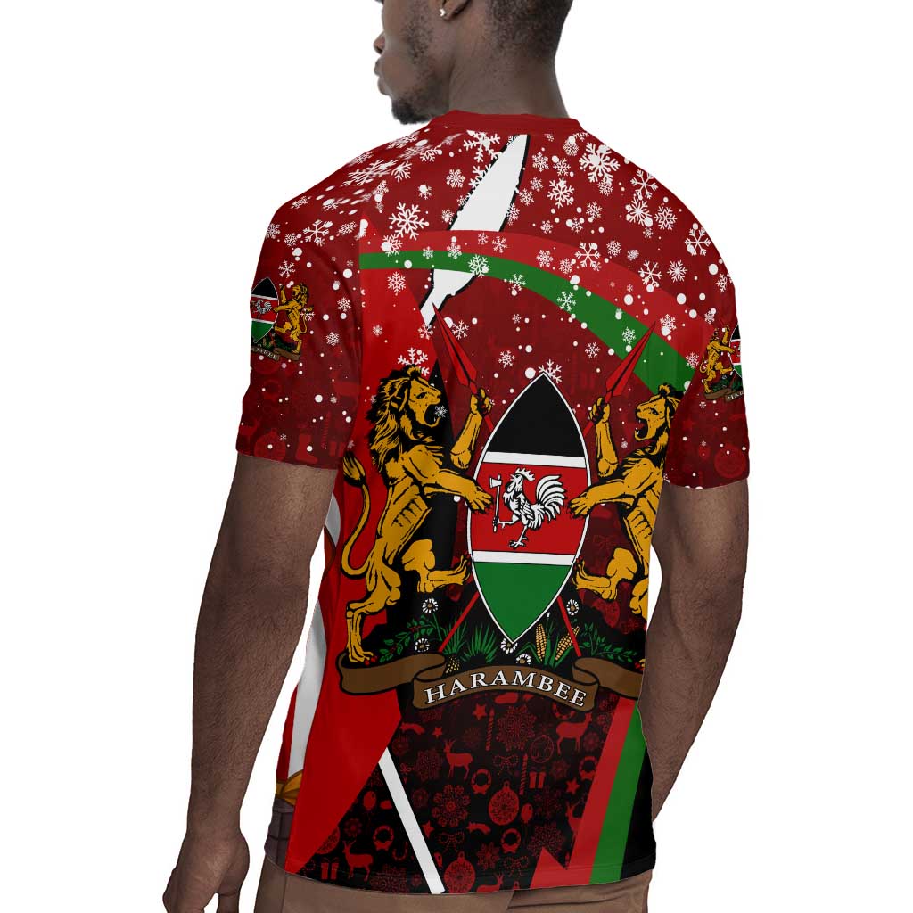 Kenya Christmas Rugby Jersey Santa Claus Spear and Red Green Harambee Crest - African Pride