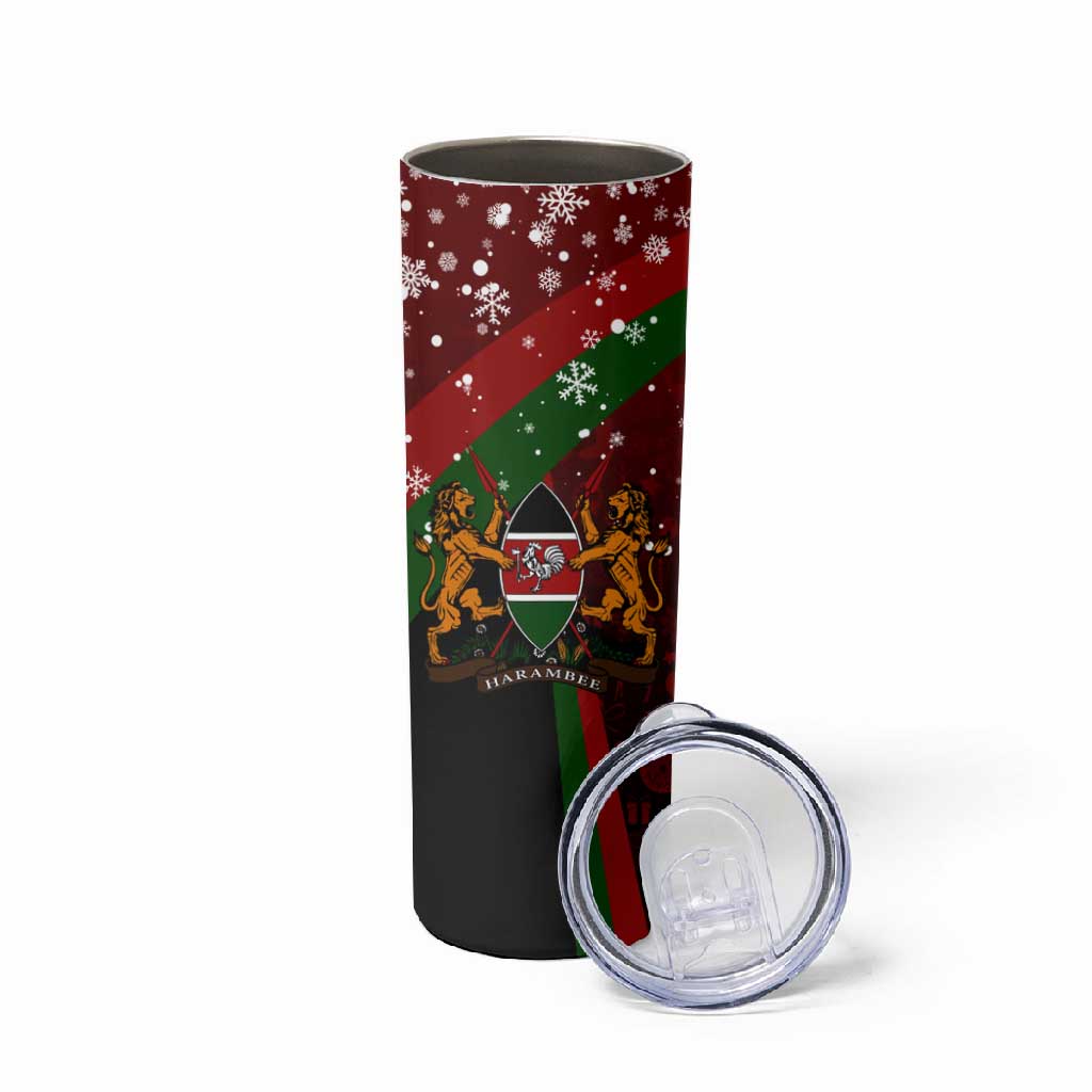 Kenya Christmas Skinny Tumbler Santa Claus Spear and Red Green Harambee Crest - African Pride