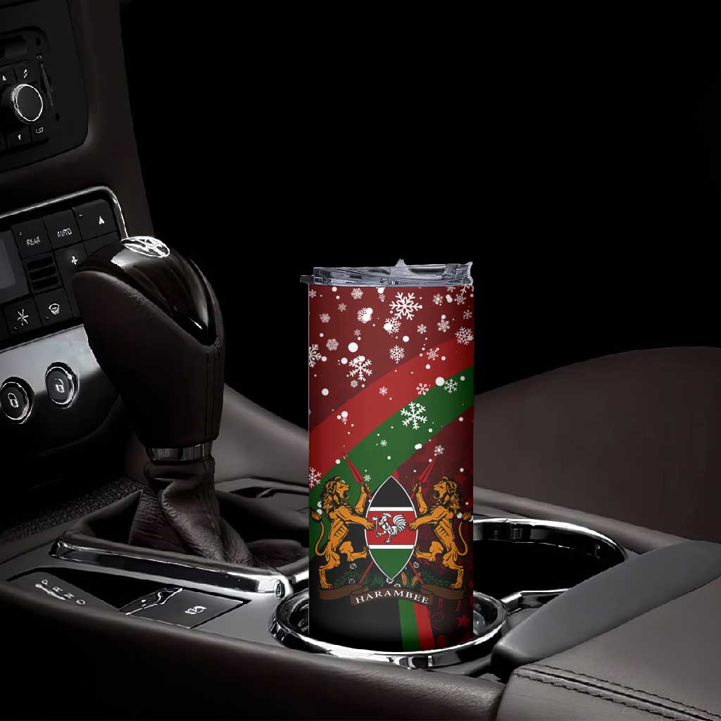 Kenya Christmas Skinny Tumbler Santa Claus Spear and Red Green Harambee Crest - African Pride